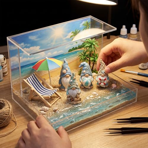 Honoson 12 Pcs Summer Beach Gnomes Figurines Ocean Nautical Themes Mini Resin Figurines Summer Elves Decor Beach Decorations for Birthday Office Home Party Table Living Room Decorations Gifts - style: Summer Gnomes
