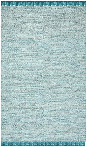 SAFAVIEH Area Rug 8x10 - Montauk Collection - Large - Turquoise, Handmade Cotton, Tassel Design, Ideal for Living Room, Bedroom, Office, Dining Space (MTK610E) - color: Turquoise, size: 8' x 10' (Rectangular)