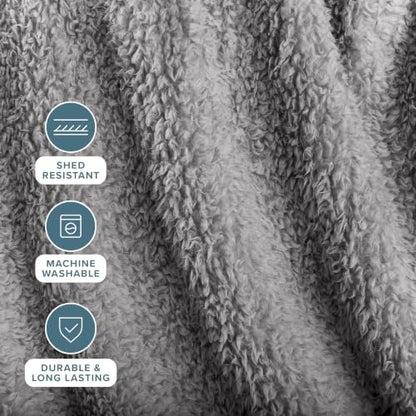 Bare Home Faux Shearling Blanket (Full/Queen, Solid Light Grey) | Blanket for Bed, Sofa, Couch, Camping, Travel, and Gifts, Warm & Lightweight, Fluffy & Soft - color: 04 - Solid Light Grey, size: Full/Queen