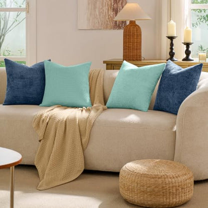 Textured Chenille Pillow Covers 20x20, Pack of 4, Light Brown | Thick Textured Chenille with Hidden Zipper - color: Blue, size: 20" x 20" (Pack of 4)