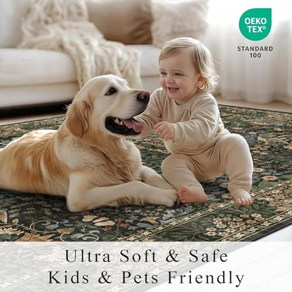 5x7 Washable Area Rug Non Slip Throw Carpet for Bedroom Gold Green - color: Gold Green (Larger Pattern), size: 5' x 7' (Rectangular)