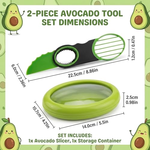 Avocado Slicer, Avocado Cutter Tool, 2-Piece Kitchen Gadget Set with Stainless Steel Blade and Storage Container, Dishwasher Safe for Fruits and Vegetables, Compact Design for Travel and Camping