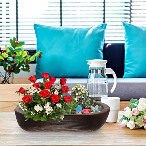 Beaupretty Wooden Decorative Bowl Rustic Dough Bowl Hand Carved Paulownia Wood Centerpiece for Table Decor Candle Holder Home Decor Accent