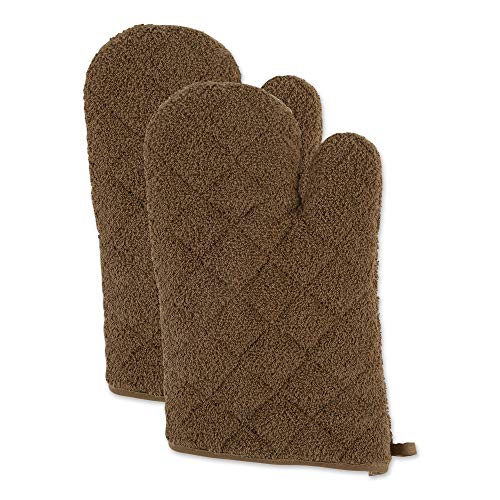 DII Basic Terry Collection 100% Cotton Quilted, Oven Mitt, Brown, 2 Piece - color: Brown, size: Oven Mitt