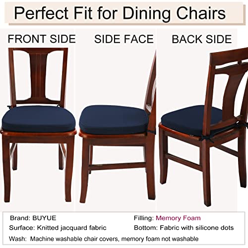 BUYUE Luxury 100% Pure Memory Foam Chair Cushion 1 Pack, Jacquard 16" U-Shape Comfortable Dining Chair Pad, Removable Slip Resistant Kitchen Chair Seat Cushion, (1 piece, Navy Blue) - color: Navy Blue