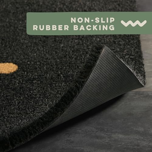 TOWN & COUNTRY TERRA Hiya Painted Welcome Door Mat, Natural Coir, Heavyweight, Non-Slip Entryway Mat, Black, 18"x30" - color: Black, size: 1'6" x 2'6" (Rectangular)