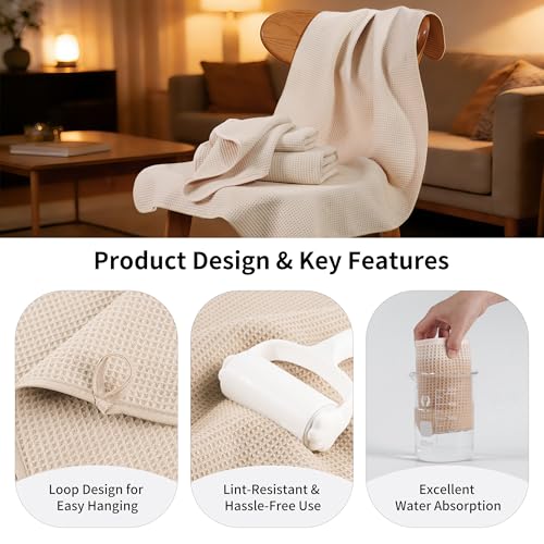 MICROFI Waffle Weave Bath Towel Set, Microfiber, 4 Pieces (Body/Hair/Hand/Face), Quick Dry, Lightweight, Super Absorbent, Lint Free, 380 GSM (Champagne) - color: Champagne
