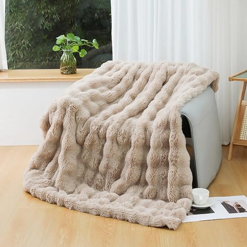 Faux Fur Throw Blanket Plush Thick Fleece Blanket Fluffy Cozy Soft Warm Blankets Throws for Bed, Couch, Sofa, Office, Camping 50''x60'' Camel - color: D-camel, size: 50''x60''