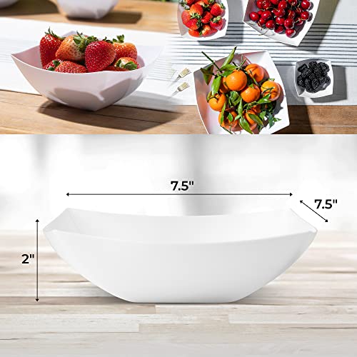 4 Pack Disposable White Plastic Party Bowls, Square Serving Bowls 32oz | Square Design. Disposable Party Tableware. Salad, Fruit & Candy Use. Candy Buffet Containers. White Plastic. - color: White, size: 32 OUNCE