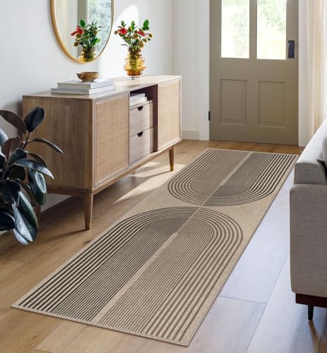 Easy Jute Rainbow Runner Rug, 2x6 Washable Rugs Runner for Hallway Non-Slip Boho Farmhouse Long Kitchen Rug, Modern Abstract Indoor Outdoor Carpet for Porch Laundry Entryway - color: Nature Rainbow, size: 2' x 6' (Runner)