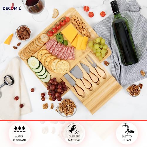 Bamboo Cheese Board and Knife Set, Charcuterie Set, Cheese Board and Cutlery Set, Cheese Cutting Board,%100 Bamboo and Durable