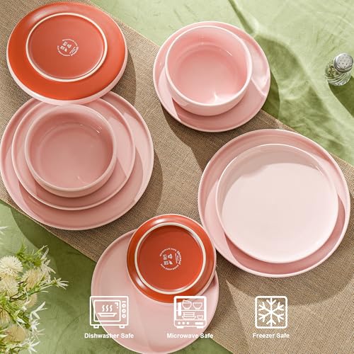 Ceramic Salad Plates Set, 8 Inch, Set of 4, Elegant Pink | Stoneware, Dishwasher & Microwave Safe, Small Dinner Plates, For Cake, Fruits, Waffle, Pasta, Salad - color: Pink, size: Salad Plates Set (4PCS)