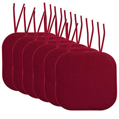 Sweet Home Collection Chair Cushion Memory Foam Pads with Ties Honeycomb Pattern Slip Non Skid Rubber Back Rounded Square 16" x 16" Seat Cover, 6 Pack, Wine Burgundy 6 Pack - color: Wine Burgundy, size: 6 Count (Pack of 1)