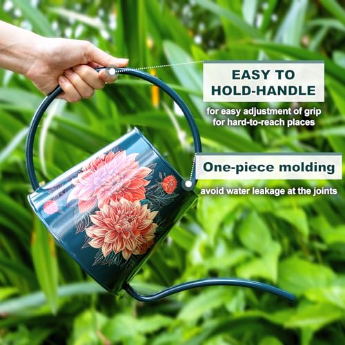 Berry&Bird 2L Long Spout Watering Can, Stainless Steel Water Can (Dahlia) | 2L stainless steel watering can, long narrow spout, elegant print, curved handle, leakproof, houseplant watering & decor - color: Dahlia