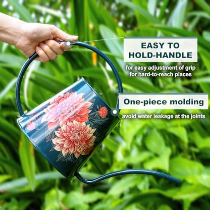 Berry&Bird 2L Long Spout Watering Can, Stainless Steel Water Can (Dahlia) | 2L stainless steel watering can, long narrow spout, elegant print, curved handle, leakproof, houseplant watering & decor - color: Dahlia