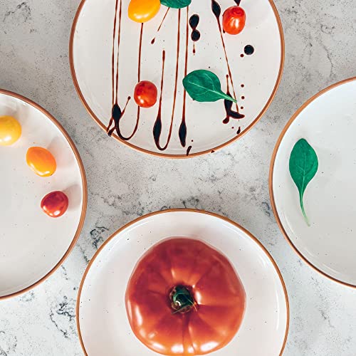 Mora Ceramic Plates Set, 7.8 in - Set of 6 - The Dessert, Salad, Appetizer, Small Dinner etc Plate. Microwave, Oven, and Dishwasher Safe, Scratch Resistant. Kitchen Porcelain Dish - Vanilla White - color: Vanilla White