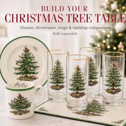 Spode Christmas Tree 15oz Highball Glasses, Set of 4 - Gold-Rimmed Elegant Holiday-Themed Glassware, Festive Holiday Drinkware for Christmas Parties, New Year’s Toasts & Festive Occasions | Ideal for serving cocktails & sparkling water, 22k gold-trimmed r