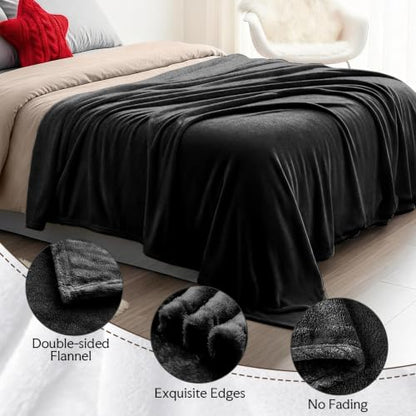 3-Pack Fleece Throw Blankets 50x60, 300GSM Soft Flannel Plush Blanket, Lightweight Warm Couch Sofa Bed Blankets, No Shedding All Season (Black) - color: Black