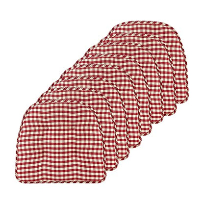 Non-Slip Chair Cushions, Assembled in USA, U-Shaped Skid-Proof Seat Pads for Dining Room, Kitchen, Office, 15"x16" - color: Gingham Red, size: 8 Pack