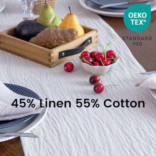 Simple&Opulence Linen Cotton Table Runner - 14 x 120 Inch, Farmhouse Linen Table Runner with Fringed Edges for Bohemian Rustic Wedding, Bridal Shower, Dinner （Linen ） - size: 14"x120", style: Linen