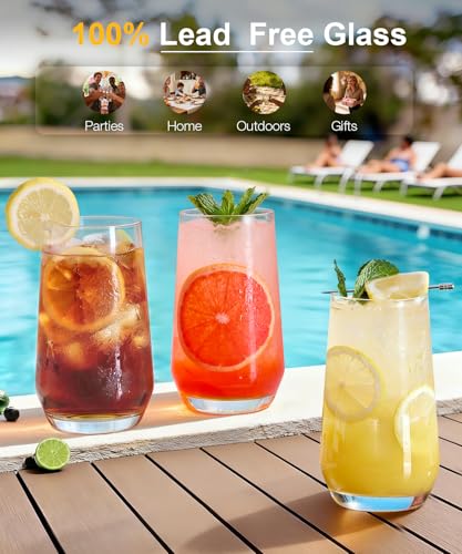 Drinking Water Glass Cups Set,Crystal Clear tall Glass cups set of 8,16.2oz | Unique Design Highball Clear Glassware for Cocktail Parties, Family Dinners Glass Cups - style: Drinking set of 8 16.2oz