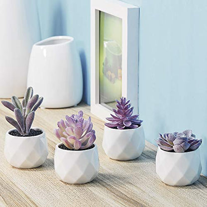 CADNLY Fake Succulent Plant Set Desk Plants Faux Succulents Pots Mini Purple Decor