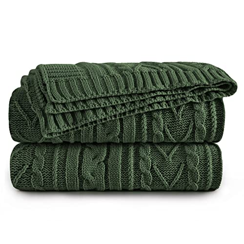 Aormenzy Green Cable Knit Throw Blanket, 50" x 60" | Acrylic Knitted Blanket, Soft Cozy, Throw Blankets, For Couch Bed Sofa - color: Forest Green, size: 50" x 60", Throw