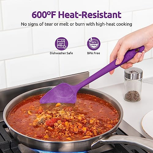 U-Taste 600ºF High Heat-Resistant Non-Stick Kitchen Cooking Tongs Set of 2, and Upgraded 600ºF High Resistant Flexible and Sturdy Silicone Spatula Set of 4 (Purple)