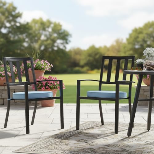 Set of 2 Outdoor 18 inch Round Patio Dining Chair Pads – Comfortable Fiber-Filled Seat Cushions with Ties, Reversible Polyester Fabric, Denim - color: Denim