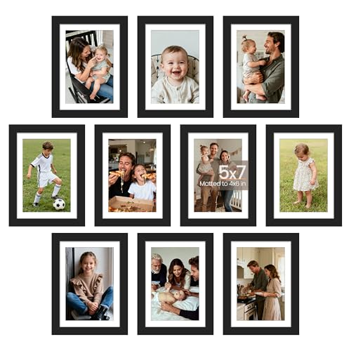 upsimples 5x7 Picture Frame, Photo Collage Wall Decor Set of 10, Black | Small Frame Fit 4x6 and 5 x 7 Photos, Wall or Tabletop Display, For Gallery Hallway Living Room, For Christmas Mother's Day - color: Black, size: 5x7