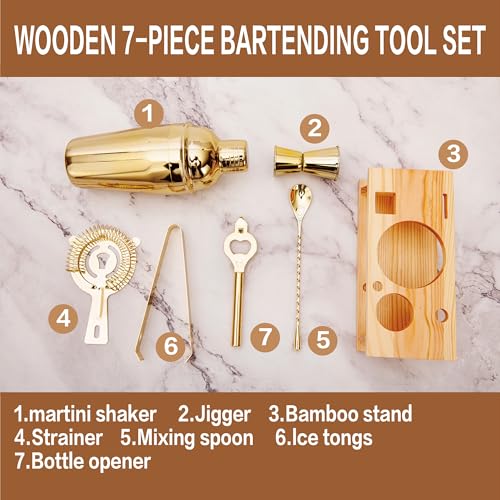 JNWINOG Cocktail Shaker Set Stainless Steel Bartending Kit 18.6oz Cocktail Bar Set Cocktail Mix Drink Making Kit Professional Bar and Home Drink Bar Tools for Bartender (Gold, 7Pcs) - color: Gold, size: 7Pcs