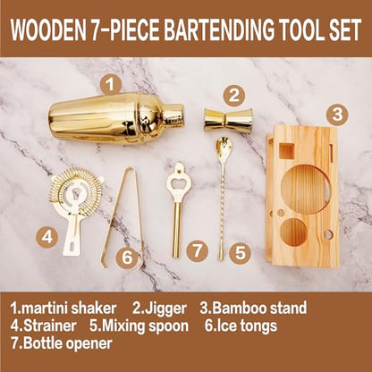 JNWINOG Cocktail Shaker Set Stainless Steel Bartending Kit 18.6oz Cocktail Bar Set Cocktail Mix Drink Making Kit Professional Bar and Home Drink Bar Tools for Bartender (Gold, 7Pcs) - color: Gold, size: 7Pcs