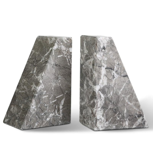 Marble Bookends for Shelves, Large Bookends for Heavy Books, Natural Stone Book Stopper for Books CD Movies, Aesthetic Decorative Book Ends, Bookshelf Table Home Decor(Grey) - color: Trapezoid-grey