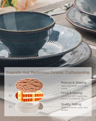 4-piece set, ceramic, natural active glaze plate and bowl set, microwave and dishwasher compatible tableware set, shatterproof and scratch resistant dinner set, irregular edge design, sky blue - color: style - 2