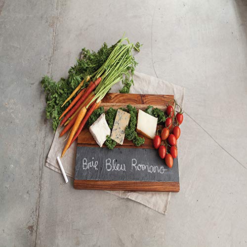 Twine Rustic Farmhouse Wood with Slate Cheese Board and Chalk Set, Acacia Wood and Natural Slate Cutting Board, Soapstone Chalk, 15" by 11", Gourmet Gift Set - style: Wood with Slate Cheese Board