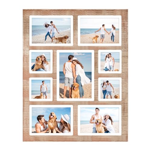 YESKAY Picture Frame Collage for 6x8 and 5x7 and 4x4 Photos - 9 Openings Rustic Brown Picture Frame with Real Glass,Family Picture Frames Wall Decor(1 Pack) - color: Rustic Brown, size: 6x8&5x7&4x4 - 9 Opening(OD:15.6X19.7in)