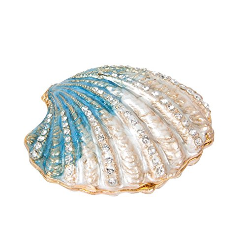 QIFU Hand Painted Enameled Shell Style Decorative Hinged Jewelry Trinket Box Unique Gift for Home Decor - color: White