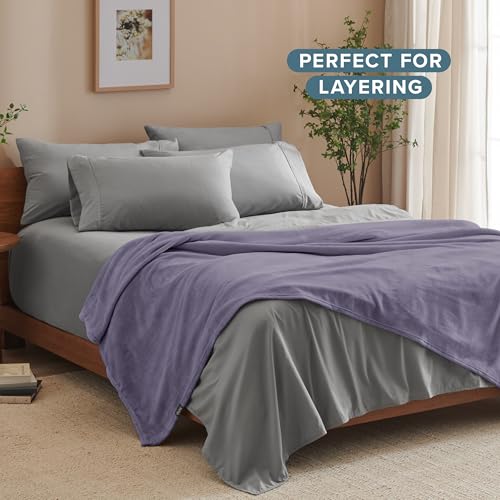 Bare Home Fleece Blanket Luxury Microplush (Full/Queen, Dusty Purple) | Ultra-Soft Lightweight Blanket for Bed, Sofa, and Couch, Cozy & Warm Blanket - color: 17 - Dusty Purple, size: Full/Queen