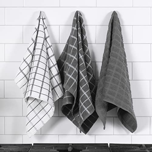 Ritz Premium 100% Cotton Terry Check Kitchen Dish Towels - Highly Absorbent, Super Soft, Long-Lasting, 25"x15", 3-Pack, Gray - color: Gray, size: 3-Pack - Kitchen Towel