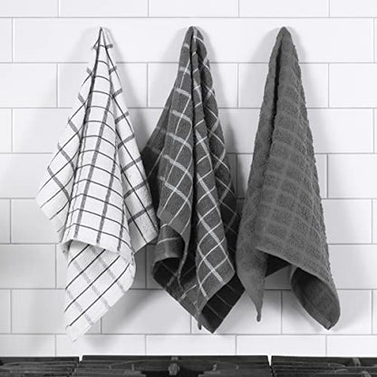 Ritz Premium 100% Cotton Terry Check Kitchen Dish Towels - Highly Absorbent, Super Soft, Long-Lasting, 25"x15", 3-Pack, Gray - color: Gray, size: 3-Pack - Kitchen Towel