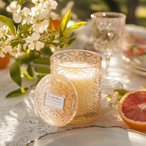 LA JOLIE MUSE Yuzu Neroli Scented Candles for Home, Natural Soy Wax 40 Hrs | Luxury Fresh Jar Candle, Clean Non Toxic, Gift for Women & Men, Spring Summer Candles, Pretty Candle, Citrus Orange Spearmint - color: Yuzu & Neroli Blossom