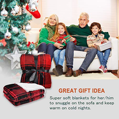 Catalonia Red Plaid Sherpa Fleece Throw Blanket, Reversible Super Soft Warm Comfy Fluffy Snuggly Micro Plush Throws for Bedding Couch TV 60"x50" Buffalo Valentine's Day Gift - color: Buffalo Plaid