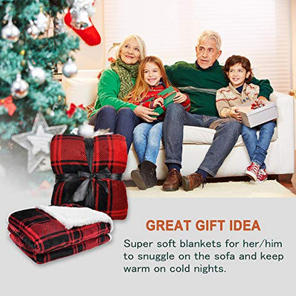 Catalonia Red Plaid Sherpa Fleece Throw Blanket, Reversible Super Soft Warm Comfy Fluffy Snuggly Micro Plush Throws for Bedding Couch TV 60"x50" Buffalo Valentine's Day Gift - color: Buffalo Plaid