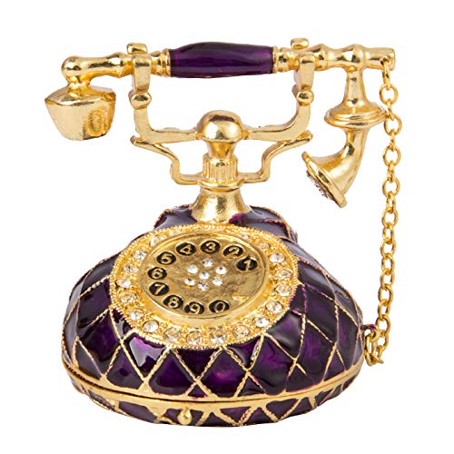 QIFU Hand Painted Purple Telephone Style Trinket Box with Rich Enamel and Sparkling Rhinestones Unique Gift for Family - color: T3 Purple