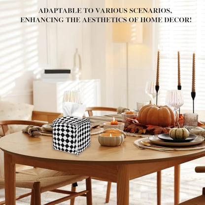 Black and White Checkerboard Tissue Box Cover, Tissue Holder Square - color: Checkerboard