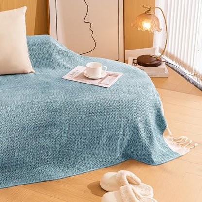 Peshtemania Premium Cotton Throw Blanket, 50x60 inches, Light Blue, Turkish Herringbone, Farmhouse Decor, Yoga Blanket, Picnic Blanket - color: Light Blue