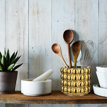 5 Inch Ceramic Planter Pot for Indoor Plants with Drainage Hole Bubble Flower Planter Hobnail Plant Pot Garden Planter Gold Succulent Plant Pot Utensil Holder - color: Gold # 5 Inch