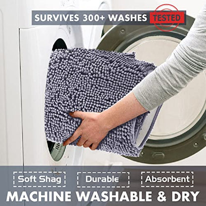 Bathroom Rugs Sets 2 Piece, Luxury Chenille Bath Mat Set, Soft Plush Anti-Slip Bath Rug + U-Shaped Toilet Mat. Microfiber Shaggy Carpet, Super Absorbent (24” x 36” & 20” x 24” U, Dark Grey) - color: Grey, size: 2 Piece Set - Large