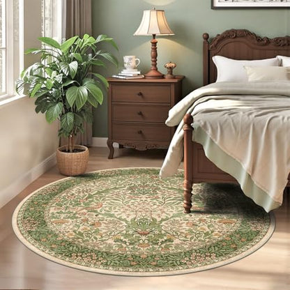 4ft Round Washable Area Rug Non-Slip Carpet for Bedroom Pink Green - color: Pink Green (Larger Pattern), size: 4' (Round)