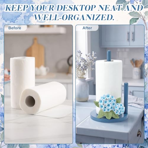 Hydrangea Paper Towel Holder Resin Blue Hydrangea Kitchen Decor Countertop Toilet Paper Towel Stand 12.5 Inch Floral Decorative Funny Stuff Gifts for Bathroom, Kitchen, Farmhouse, Home Decor - style: Hydrangea